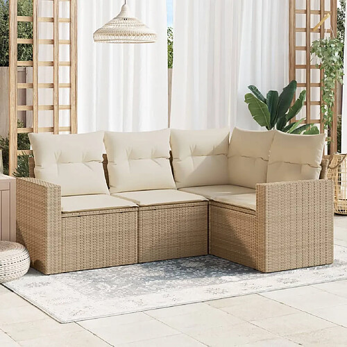 vidaXL Salon de jardin avec coussins 4 pcs beige résine tressée