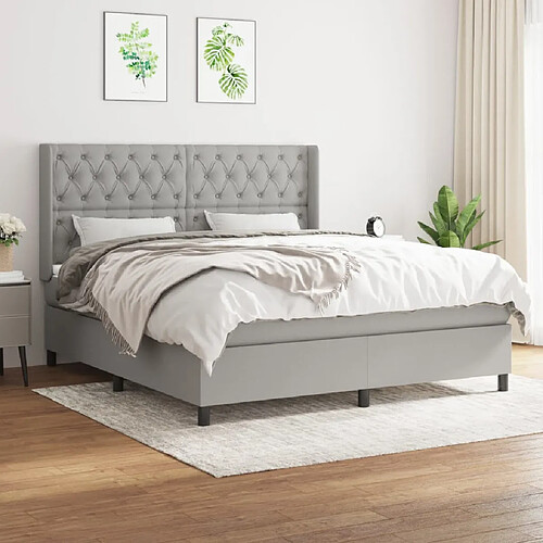 vidaXL Sommier à lattes de lit avec matelas Gris clair 160x200cm Tissu