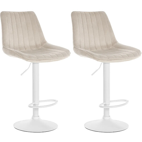 Non Lot de 2 tabourets de bar Toni velours blanc