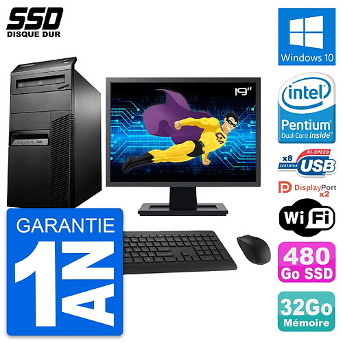 PC Tour Lenovo M93p Ecran 19" Intel G3220 RAM 32Go SSD 480Go Windows 10 Wifi · Occasion