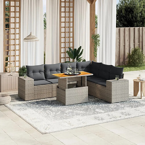 vidaXL Salon de jardin avec coussins 7 pcs gris résine tressée