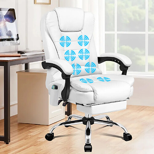 ALFORDSON Fauteuil Bureau Massage Siège D'ordinateur Dxécutif Chauffant Blanc