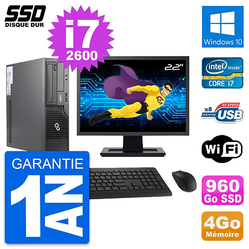 PC Fujitsu E500 E85+ DT Ecran 22" i7-2600 RAM 4Go SSD 960Go Windows 10 Wifi · Occasion