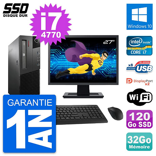 PC Lenovo M93p SFF Ecran 27" Intel i7-4770 RAM 32Go SSD 120Go Windows 10 Wifi · Occasion