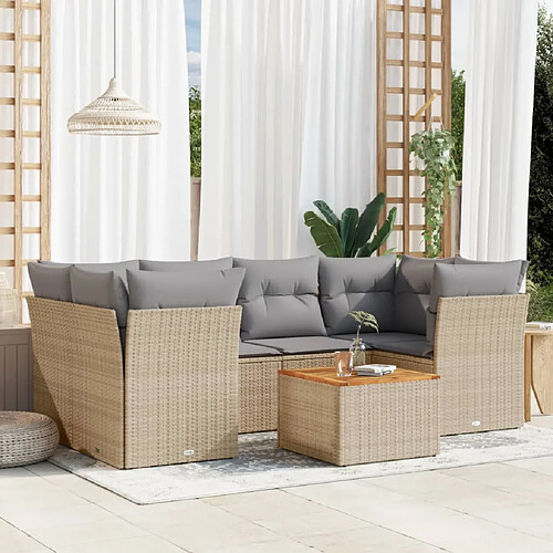 vidaXL Salon de jardin avec coussins 7pcs mélange beige résine tressée