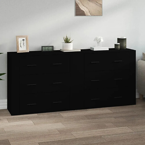 Maison Chic Ensemble de 2 Buffets,commode,console pour rangement noir bois d'ingénierie -MN67778