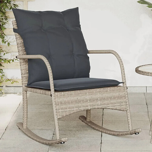 vidaXL Chaise à bascule de jardin avec coussins gris clair poly rotin