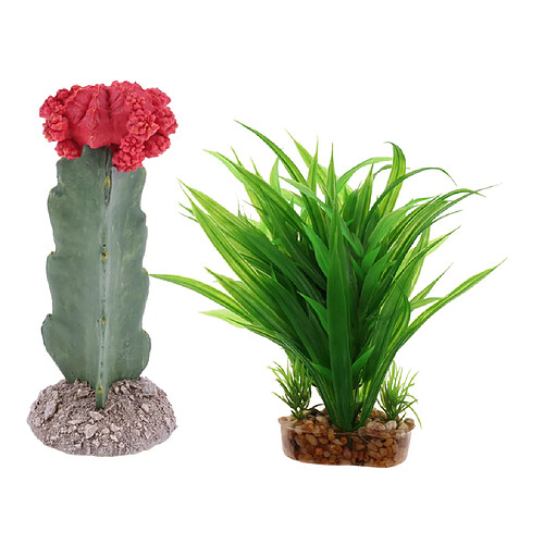 2pcs Plante Vert Artificielle en Plastique Herbe et Cactus Simulation Aquarium Bonsaï Artificiel Décoration Pour Chambre Bureau