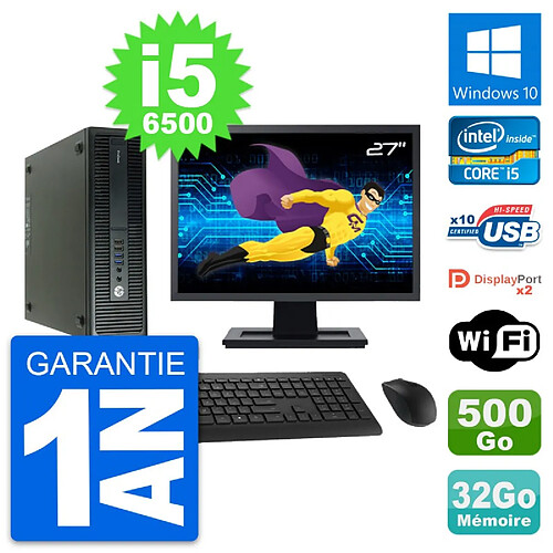 PC HP 600 G2 SFF Ecran 27" Intel i5-6500 RAM 32Go Disque 500Go Windows 10 Wifi · Occasion