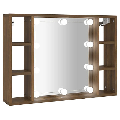 Helloshop26 Armoire à miroir avec led chêne 76 x 15 x 55 cm marron 02_0006667