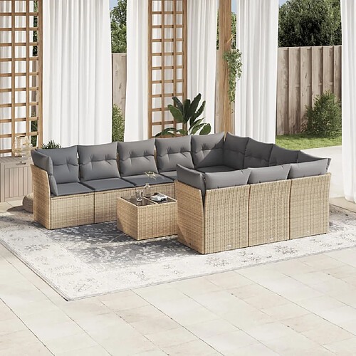 vidaXL Salon de jardin 11 pcs avec coussins beige résine tressée