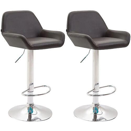 Decoshop26 Lot de 2 tabourets de bar repose-pieds en forme d'arc en métal chromé assise en PVC marron 10_0004020