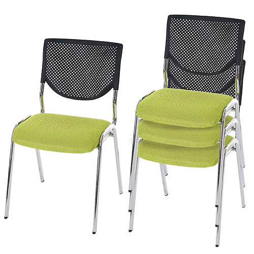 Decoshop26 4x chaises visiteur fauteuil de bureau sans roulettes chaise de conférence empilable tissu vert pieds chromés 04_0000551