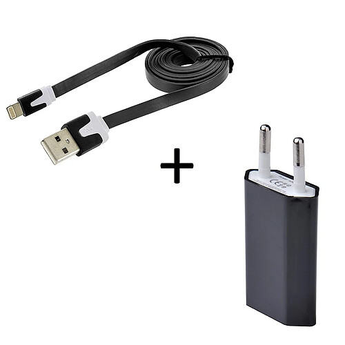 Shot Cable Noodle 1m Chargeur + Prise Secteur pour "IPHONE 14 Pro"USB Lightning Murale Pack (NOIR)