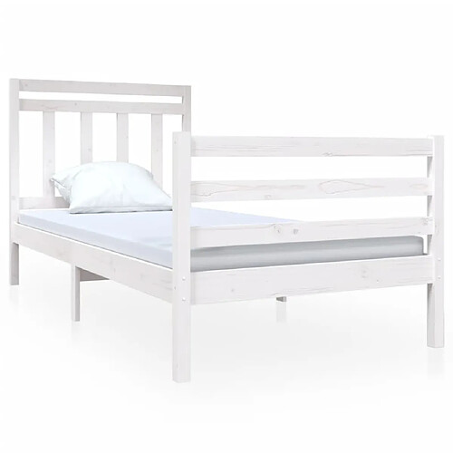 Maison Chic Lit Moderne Chambre - Cadre/structure de lit pour adulte Blanc Bois massif 90x190 cm Simple -MN77972