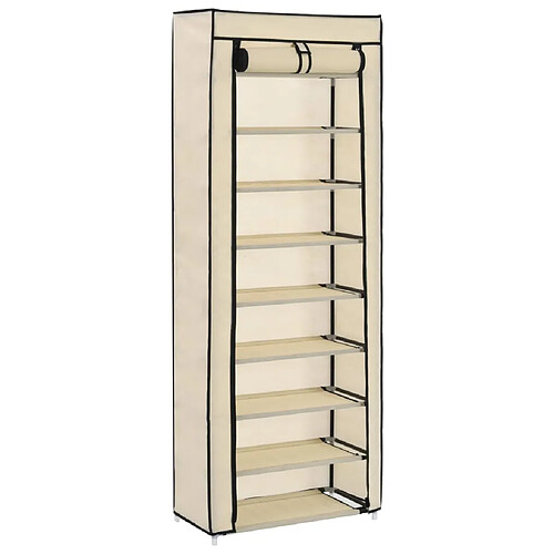 vidaXL Armoire à chaussures avec housse Crème 57x29x162 cm Tissu