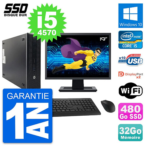 PC HP 600 G1 SFF Ecran 19" Intel Core i5-4570 RAM 32Go SSD 480Go Windows 10 Wifi · Occasion