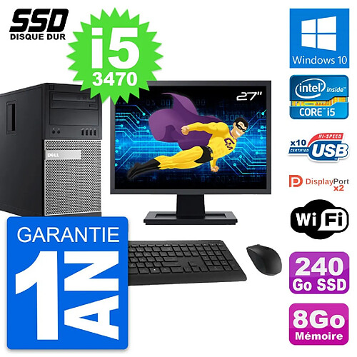 PC Tour Dell OptiPlex 9010 Ecran 27" i5-3470 RAM 8Go SSD 240Go Windows 10 Wifi · Occasion