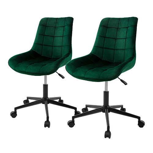 ML-Design 2x Chaise de bureau pivotante à 360° vert en velours tabouret pour salon travail