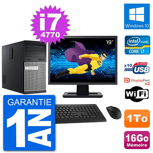 PC Tour Dell 9020 Ecran 19" Intel i7-4770 RAM 16Go Disque 1To Windows 10 Wifi · Occasion