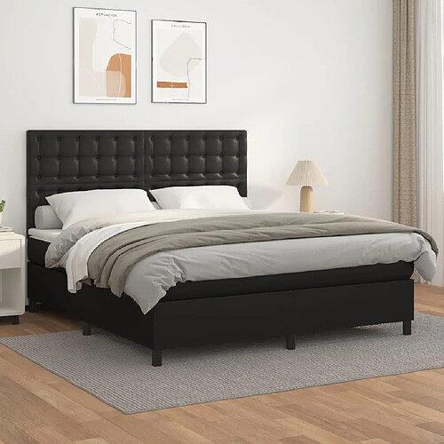 vidaXL Sommier à lattes de lit avec matelas Noir 180x200 cm Similicuir