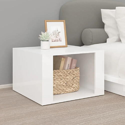 Maison Chic Table de chevet,Table de Nuit,Meuble de Rangement Blanc brillant 57x55x36 cm Bois d’ingénierie