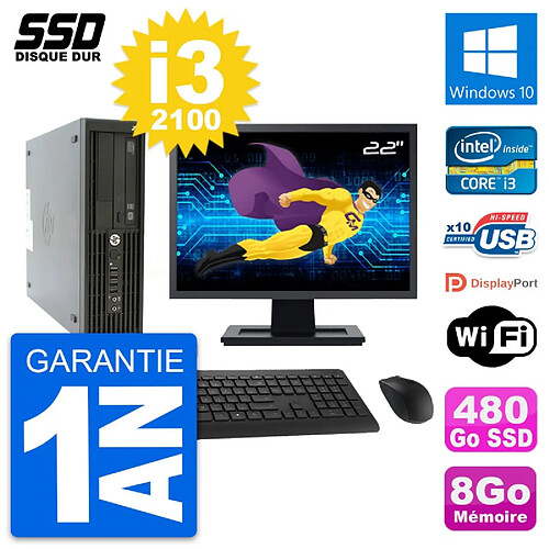 PC HP Z210 SFF Ecran 22" Intel Core i3-2100 RAM 8Go SSD 480Go Windows 10 Wifi · Occasion