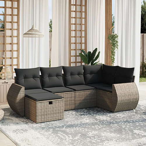 vidaXL Salon de jardin 6 pcs avec coussins gris résine tressée