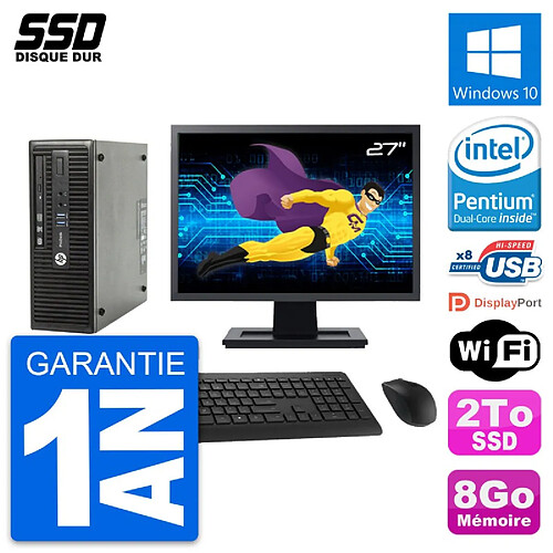 PC HP ProDesk 400 G3 SFF Ecran 27" G4400 RAM 8Go SSD 2To Windows 10 Wifi · Occasion