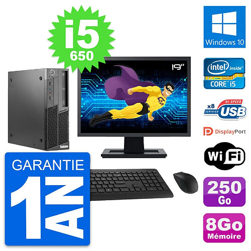 PC Lenovo M90 SFF Ecran 19" Intel i5-650 RAM 8Go Disque 250Go Windows 10 Wifi · Occasion