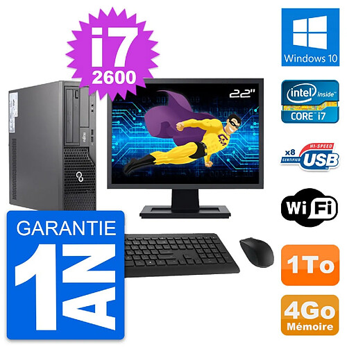 PC Fujitsu E500 DT Ecran 22" Intel i7-2600 RAM 4Go Disque 1To Windows 10 Wifi · Occasion