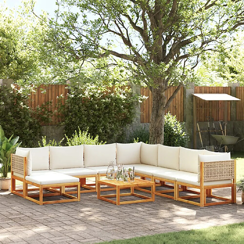 vidaXL Salon de jardin avec coussins 9 pcs bois massif d'acacia