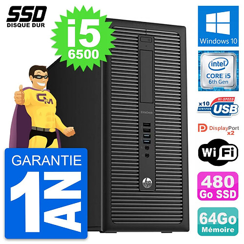 PC Tour HP EliteDesk 800 G2 Intel i5-6500 RAM 64Go SSD 480Go Windows 10 Wifi · Occasion