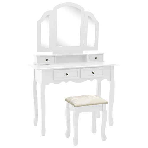 Helloshop26 Ensemble de coiffeuse et tabouret 100 x 40 x 146 cm blanc 02_0006269