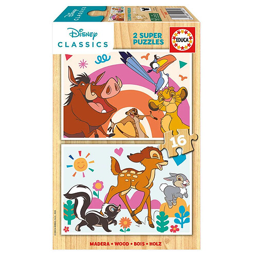 Educa Borras Puzzles 2 X 16 pcs animaux de Disney en bois