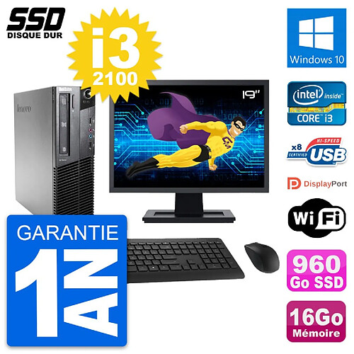 PC Lenovo M81 SFF Ecran 19" Intel i3-2100 RAM 16Go SSD 960Go Windows 10 Wifi · Occasion