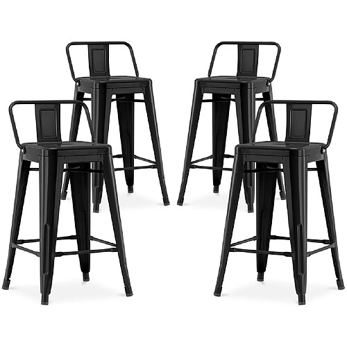 ICONIK INTERIOR Lot de 4 tabourets de bar avec dossier - Design industriel - 60cm - Nouvelle édition - Stylix Noir