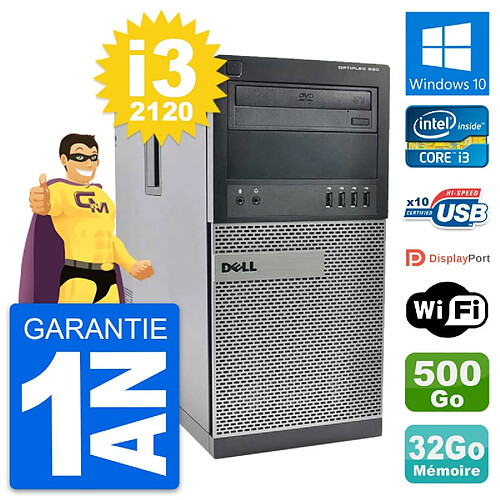 PC Tour Dell OptiPlex 990 Intel i3-2120 RAM 32Go Disque 500Go Windows 10 Wifi · Occasion