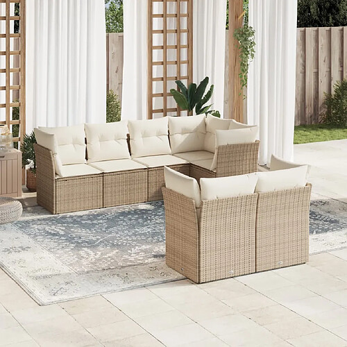 vidaXL Salon de jardin avec coussins 7 pcs beige résine tressée