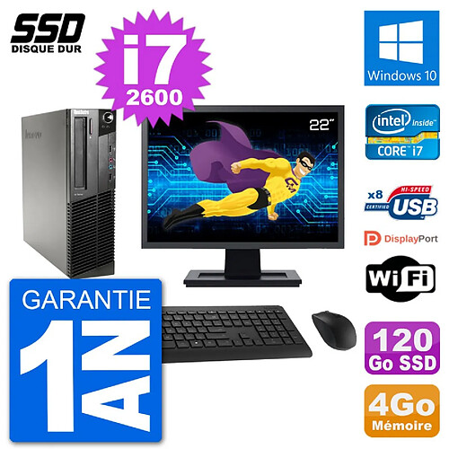 PC Lenovo M91p SFF Ecran 22" Intel i7-2600 RAM 4Go SSD 120Go Windows 10 Wifi · Occasion