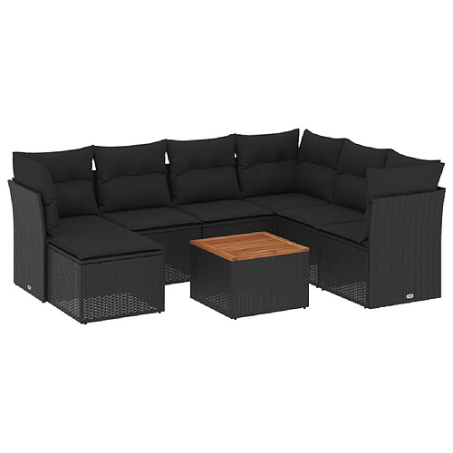 Maison Chic Ensemble Tables et chaises d'extérieur 8 pcs avec coussins,Salon de jardin noir résine tressée -GKD998452