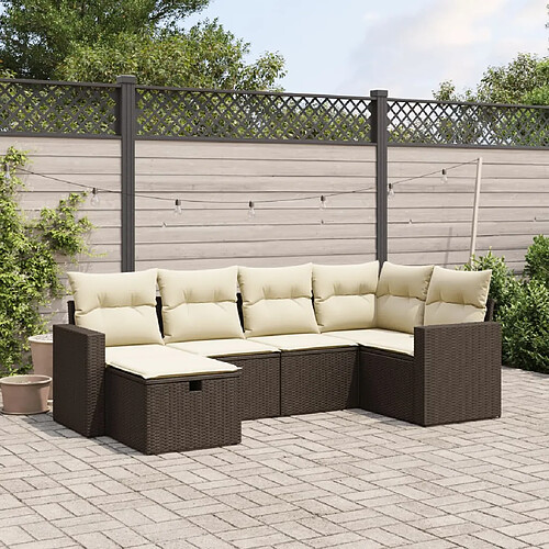 vidaXL Salon de jardin avec coussins 6 pcs marron résine tressée