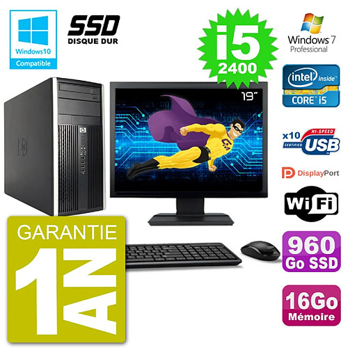 PC HP 6300 MT Ecran 19" Core i5-2400 RAM 16Go SSD 960Go Graveur DVD Wifi W7 · Occasion