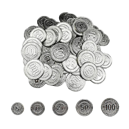 100Pcs / Set Jetons De Poker 5 10 20 50 100 Pièces De Casino En Argent Pièces De Pirate