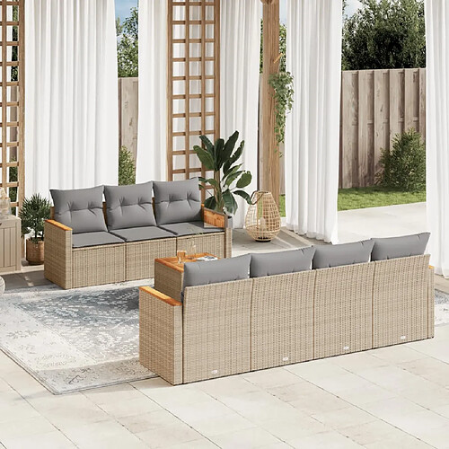 vidaXL Salon de jardin avec coussins 8pcs mélange beige résine tressée