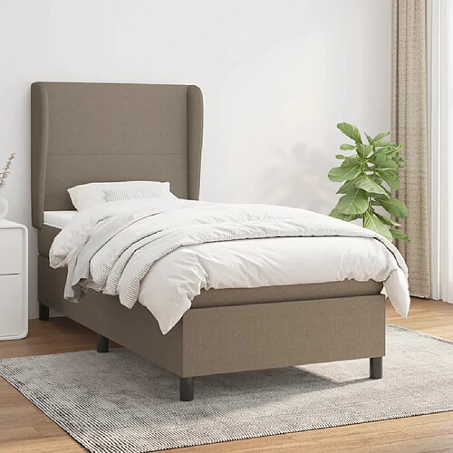 vidaXL Sommier à lattes de lit avec matelas Taupe 100x200 cm Tissu