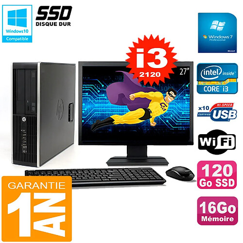 PC HP Compaq 8300 SFF Ecran 27" Core I3-2120 RAM 16Go Disque 120 Go SSD Wifi W7 · Occasion