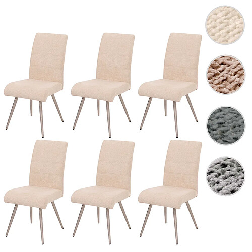 Mendler Lot de 6 chaises de salle à manger HWC-G55, fauteuil de cuisine, acier inoxydable brossé Tissu/Textile Chenille Öko-Tex ~ crème