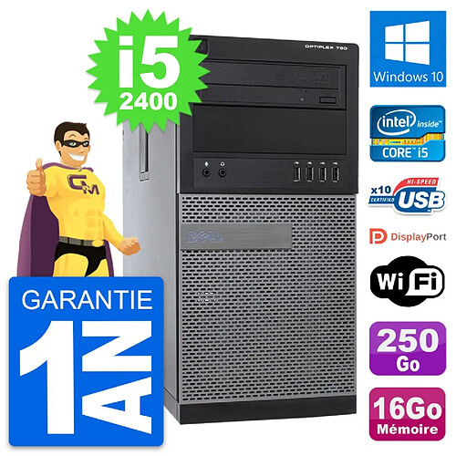 PC Tour Dell OptiPlex 790 MT Intel i5-2400 RAM 16Go Disque 250Go Windows 10 Wifi · Occasion