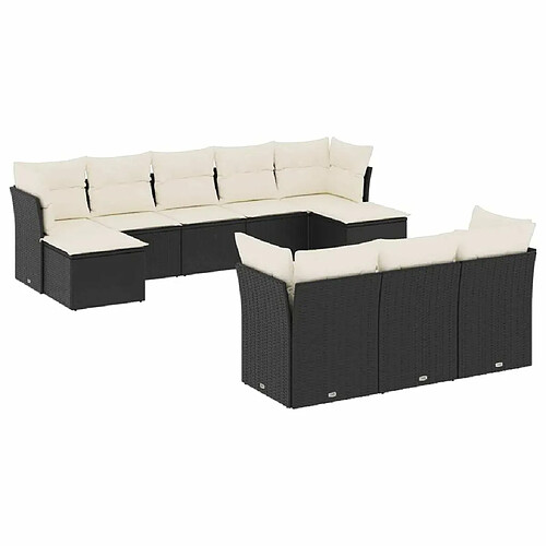 Maison Chic Salon de jardin 10 pcs avec coussins, Ensemble Tables et chaises d'extérieur noir résine tressée -GKD145517